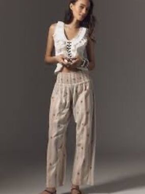 Anthropologie The Reese Printed smoked Barrel Pull on Pants by Pilcro XS